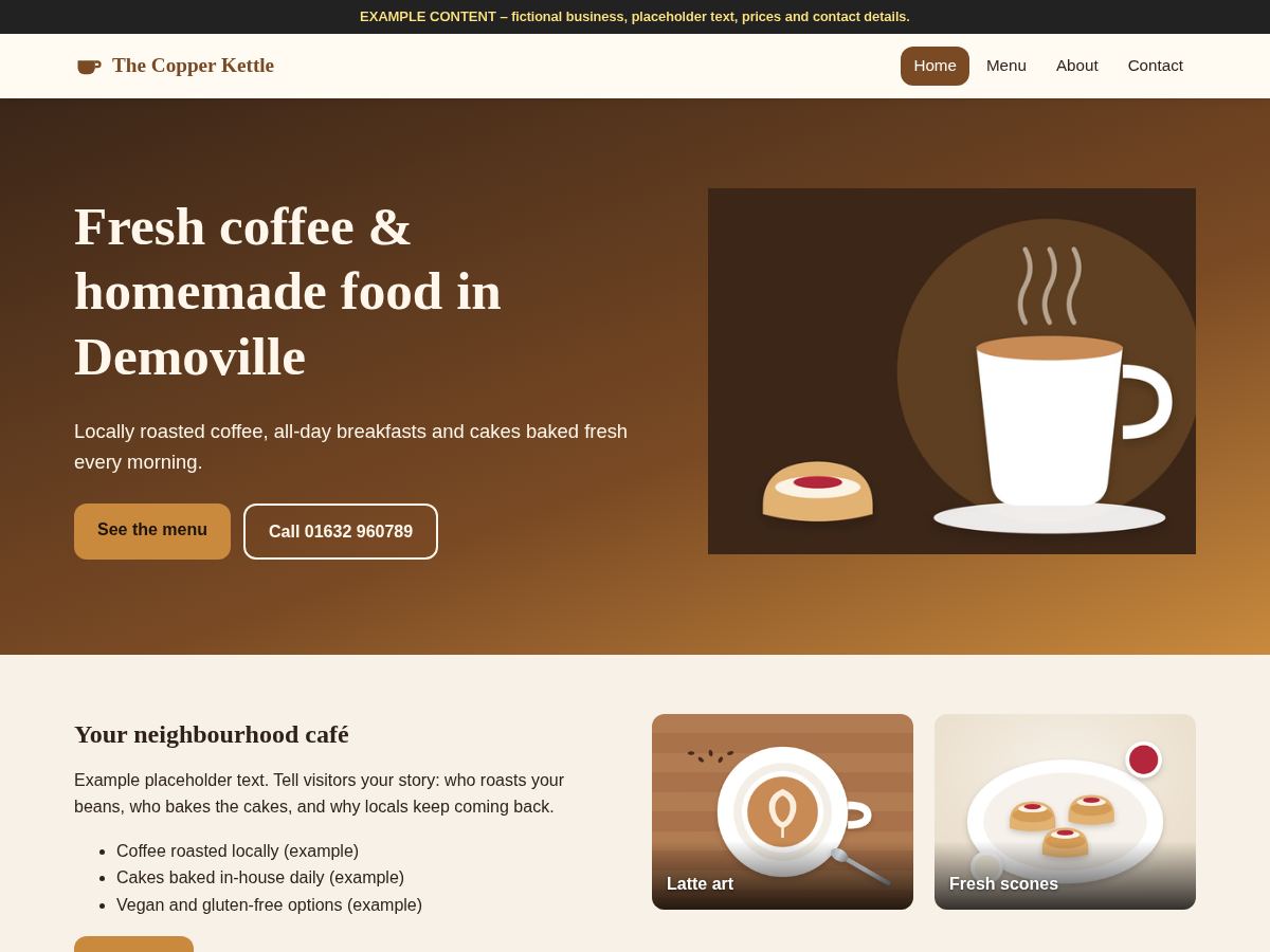 Example café website home page