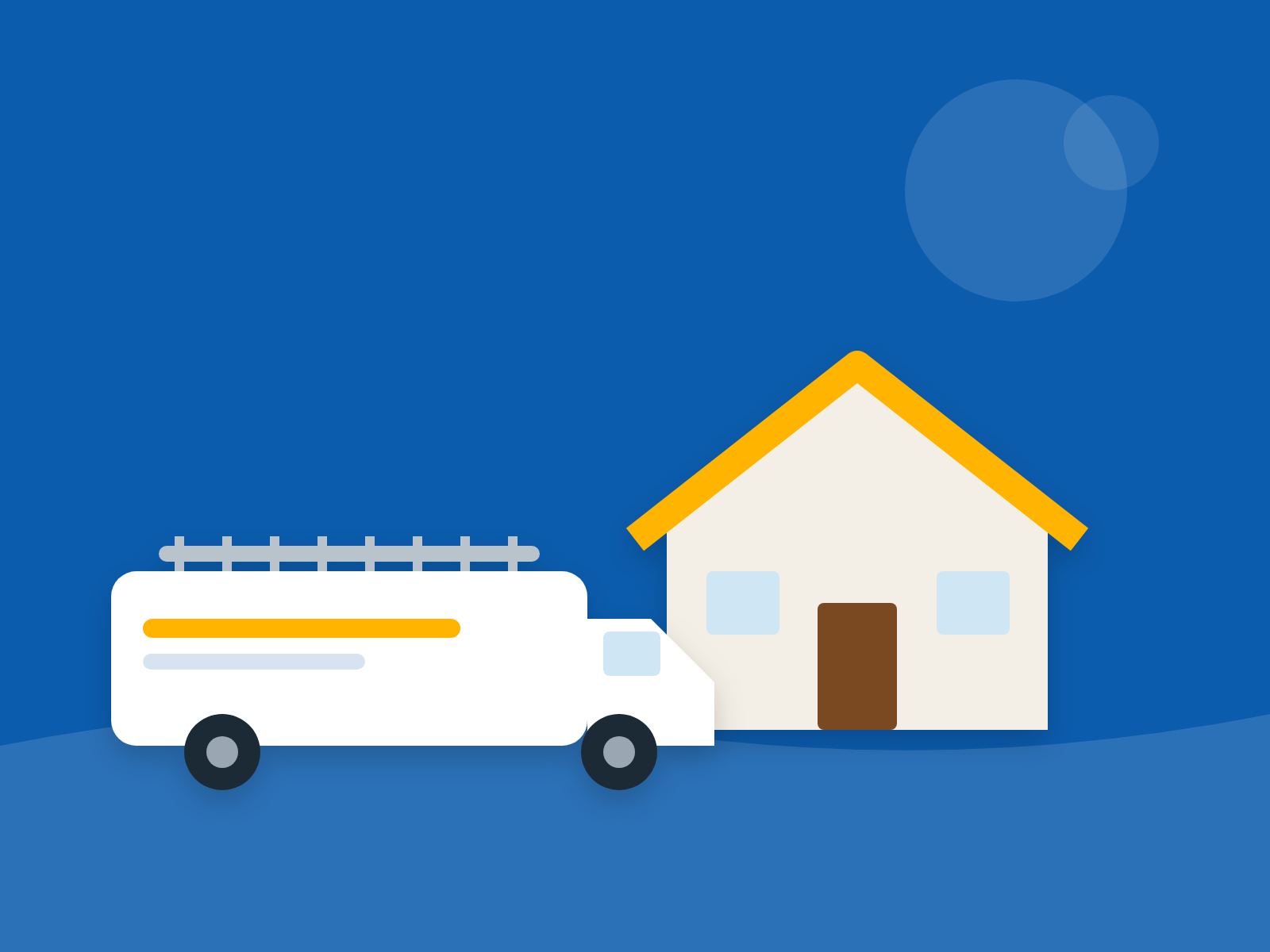 Illustration of a plumber’s van outside a house
